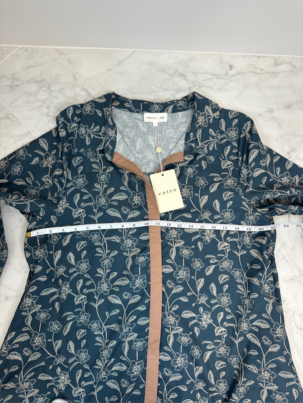 Entro NWT Navy Botanical Midi Shirt Dress Cottagecore L - Picture 5 of 9